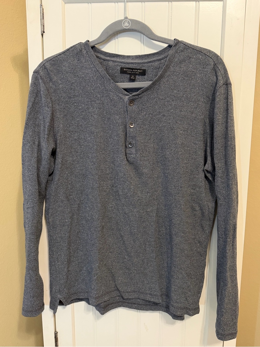 Banana Republic Pima Cotton Henley Shirt Gray Long Sleeve Men’s M